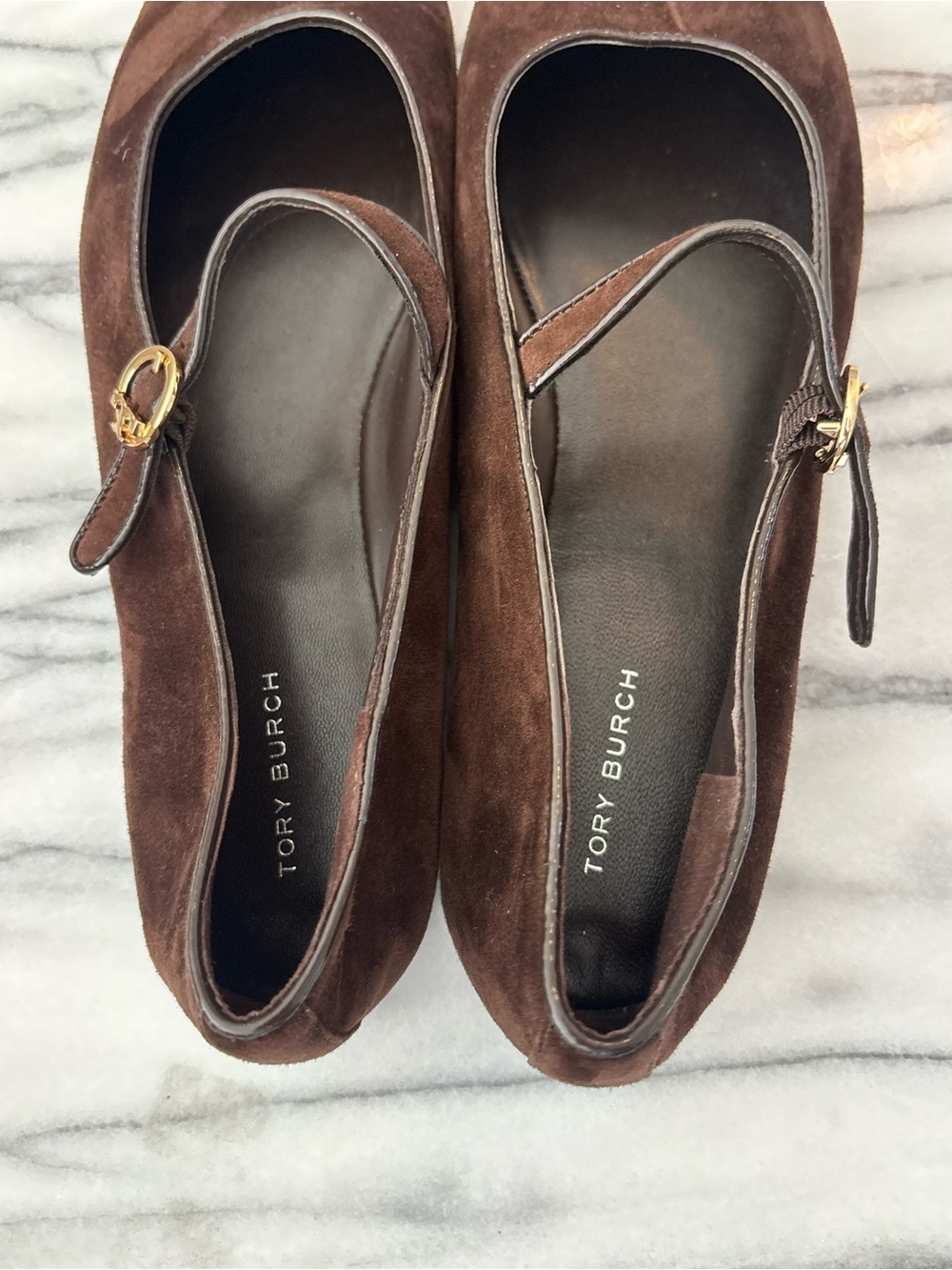 Tory Burch Chocolate Brown Suede Mary Jane Flats - Picture 9 of 12